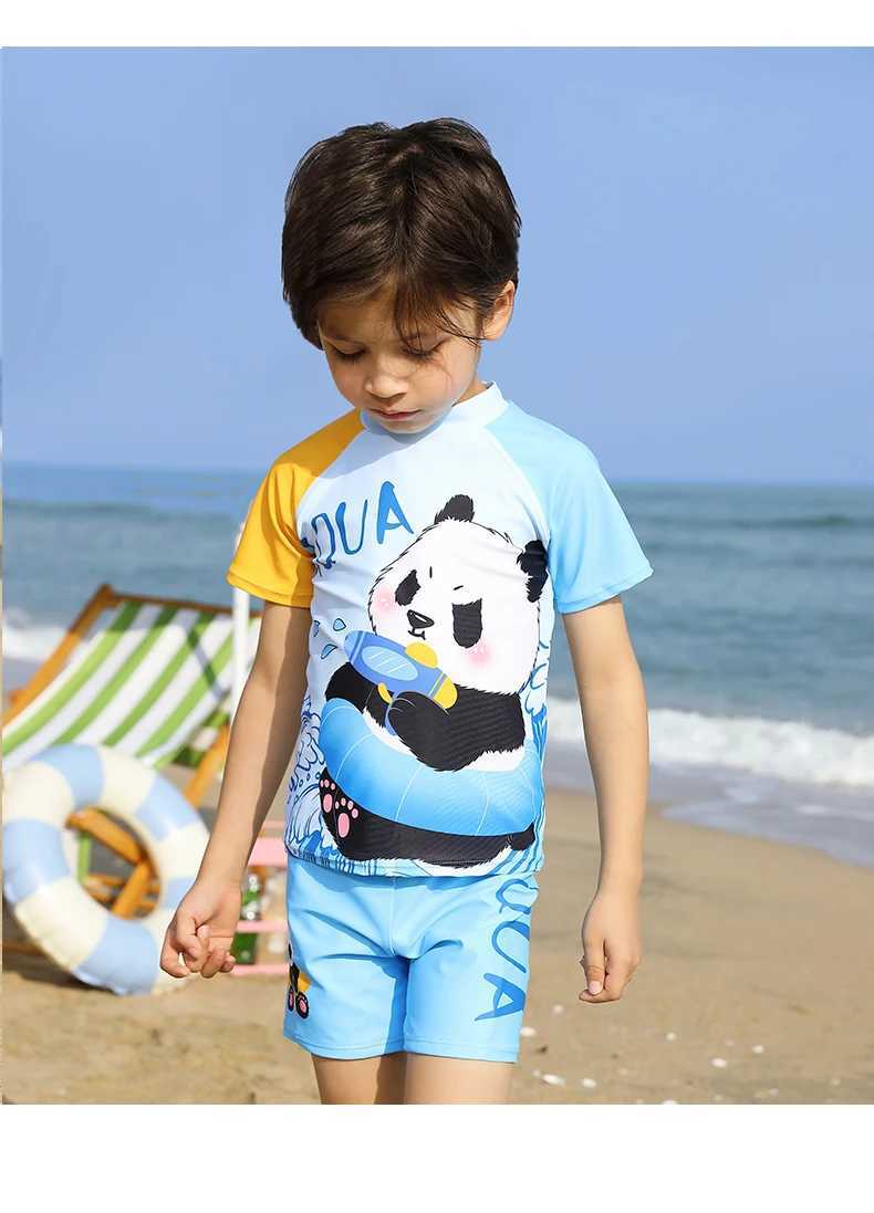 Childrens Long Sleeve Swimsuit Boy Split Cartoon Summer Sunscreen Quick Drying Small Kids Seaside Vacation Set X250224