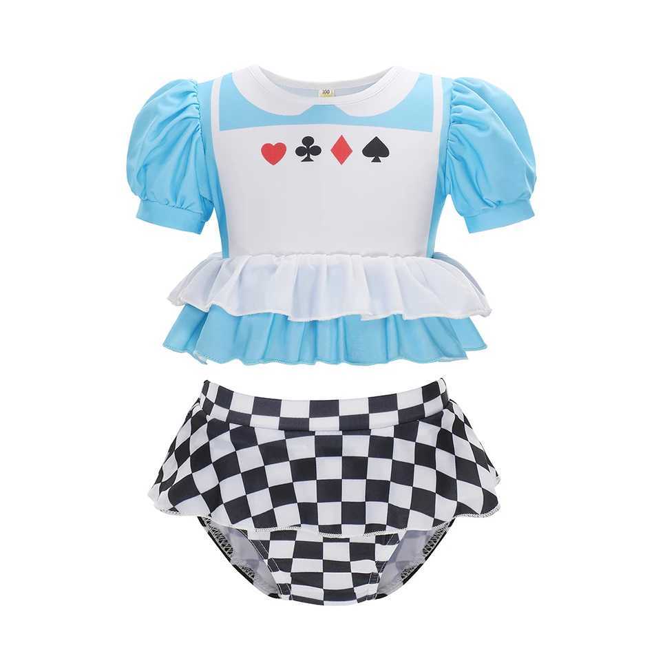 2PCS Swimsuit for Kids Girl Printed Flying Sleeve 2-10Y Children Bathing Summer Swimwear Anna Princess Snow Queen Bikini Set X250224