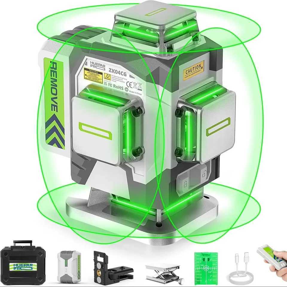 Huepar ZK04CG-L 4D 16 Lines Laser Level 2mm High Accuracy Green Beam Self-leveling Cross Line Laser with 8000mAh Li-ion Battery X250225