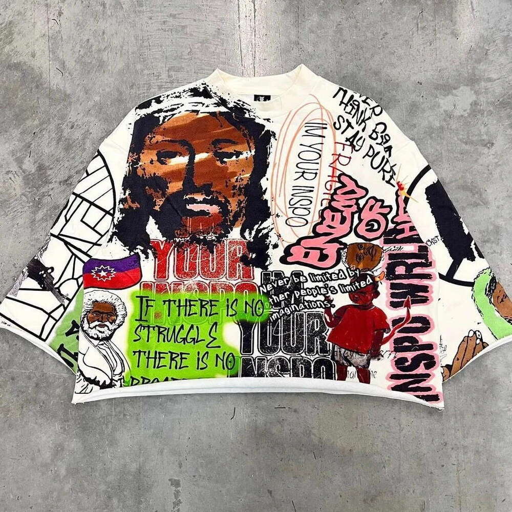 Summer New Personalized Street Graffiti Letter Printed Y2K Loose Short T-shirt for Men and Women