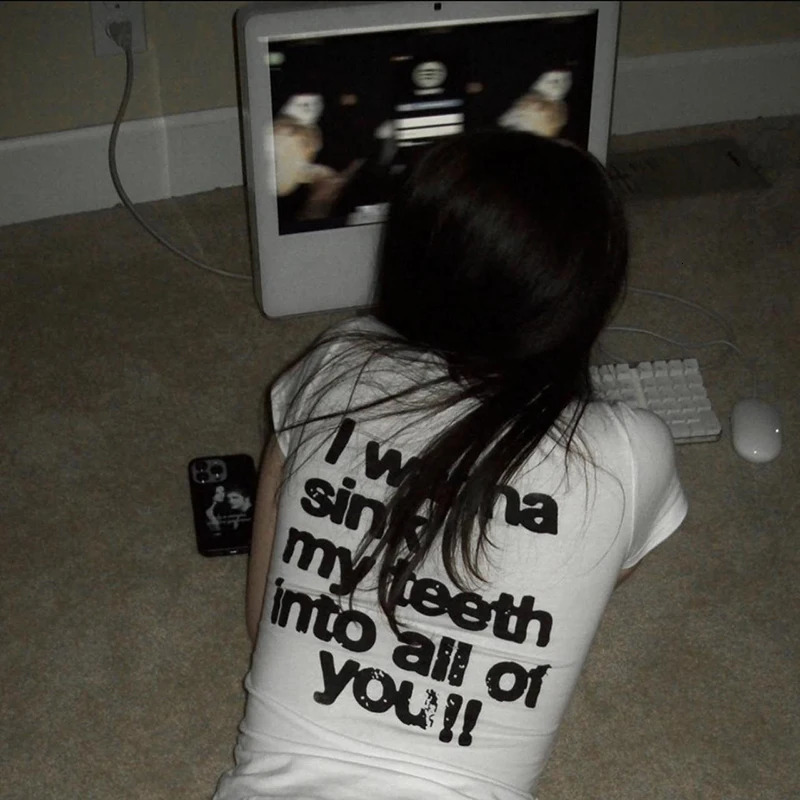 90s Vintage Clothing Female Graphic Tees Y2k Kitty Woman Clothes for Women Kawaii Goth Trashy Y2k 2000s Tops Clothes Emo Gothic 250224