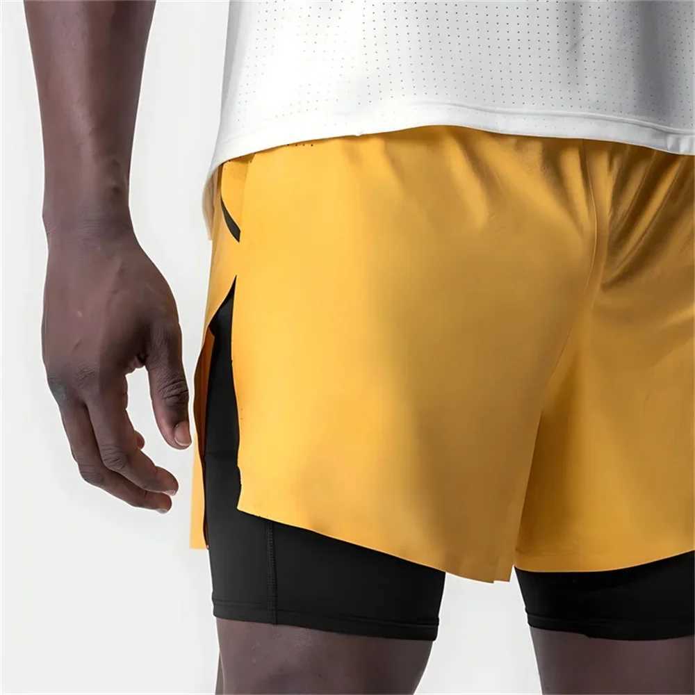 Mens Summer Quick Dry Breathable Sports Double-layer 2 in 1 Compression Shorts Man Running Gym Fitness Casual Jogger Short PantsT250224