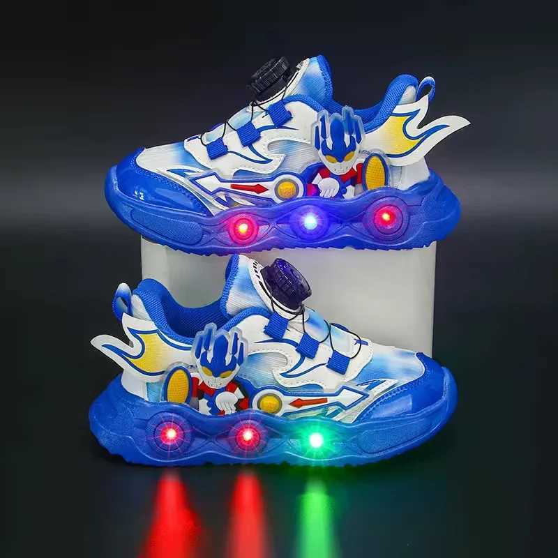 2024 Boys New Cartoon Sneakers Children Baby Spring Breathable Mesh LED Luminous Sports Shoes Kids Casual Autumn Light Up Shoes W250225