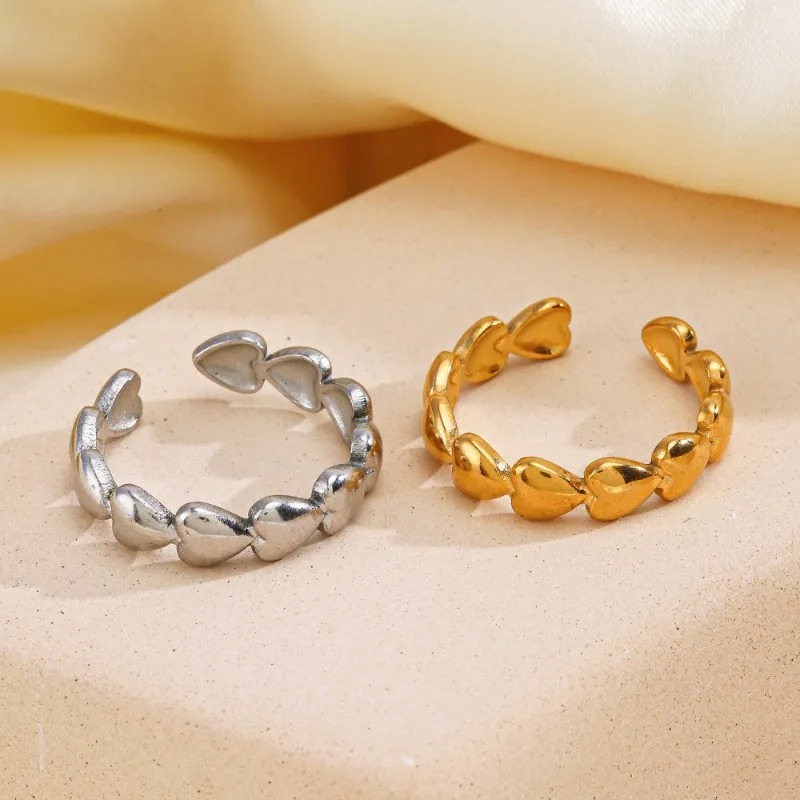 20pcs/lot Stainless Steel Gold Silver Color Heart Open Adjustable Ring for Women Men Fashion Jewelry Gift Wholesale 250218