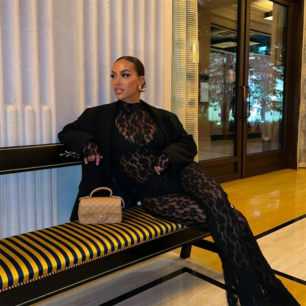 UNIZERA Winter Product Womens Fashion and Temperament Slim Fit Lace One piece Top with Split Lace Underpants Se 250224