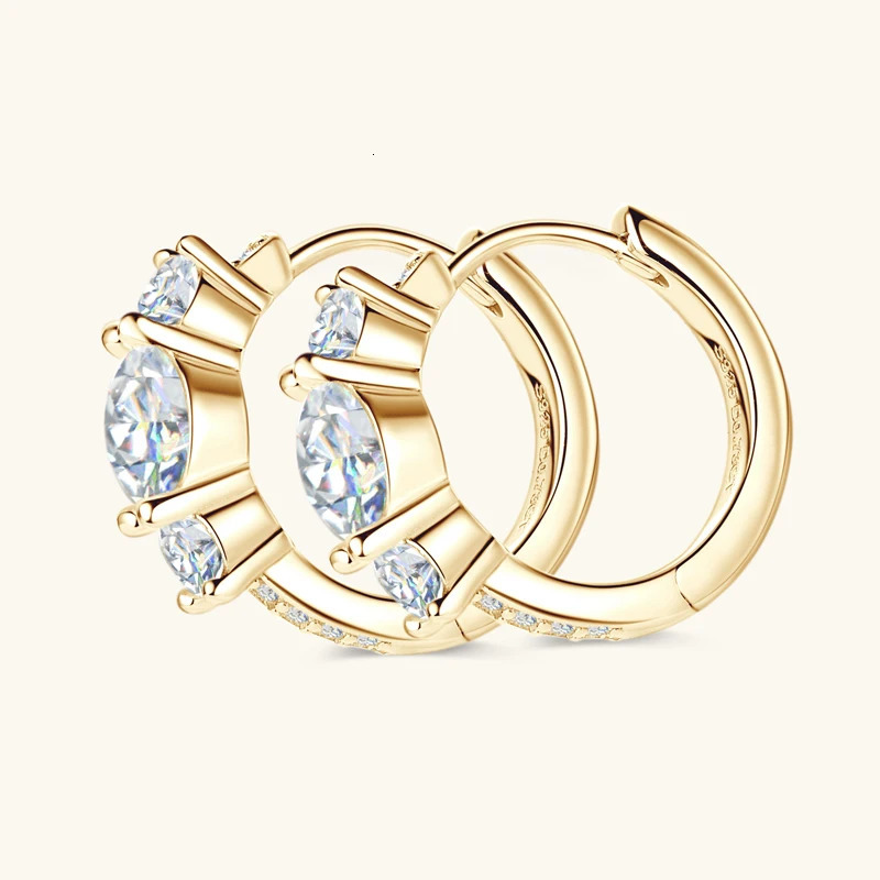 Lnngy Three Stone Earring Original 925 Sterling Silver Hoops Earring For Women Girls Lab Created Diamond Jewelry Gift 250221