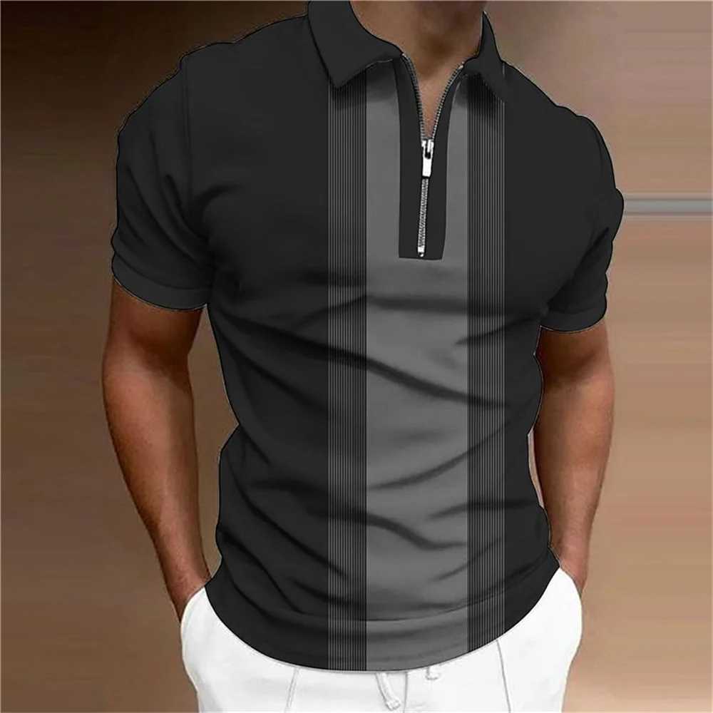 MenS Striped Polo Shirt Golf Clothing Summer Casual Tops Striped Print Zipper Pullover Simple Fashion Polo T-Shirt Men ClothingT250225