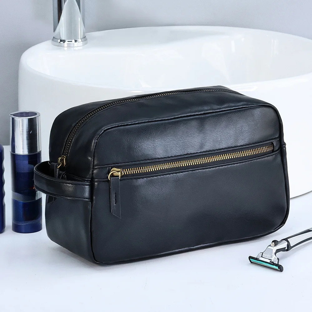 Fashionable PU Leather Toiletry Bag With Side Handle For Skin Care Makeup Grooming Essentials Travel Organizer 250224