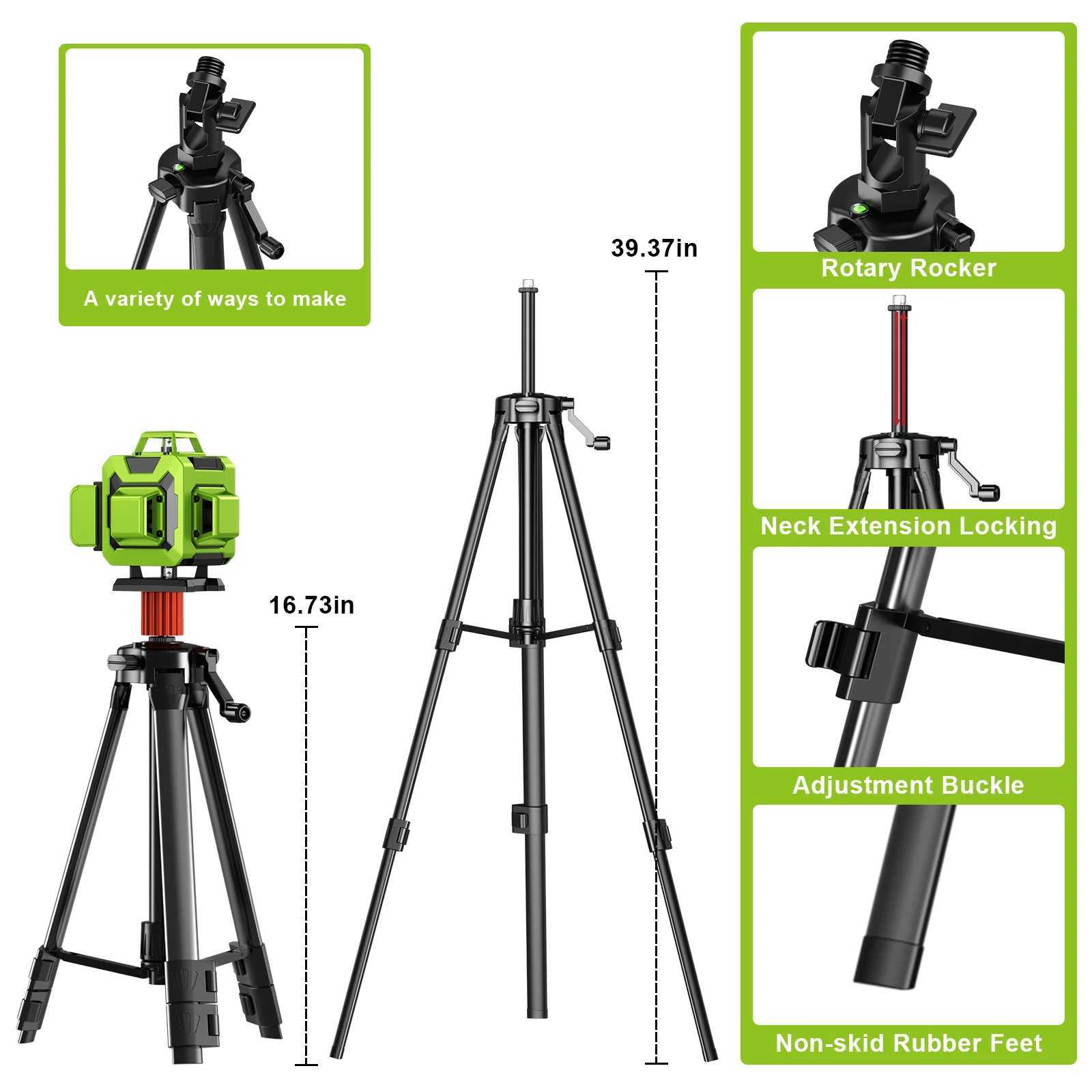 Lfine Laser Level 4D 16 Lines with 39.37 Inch (1M)Tripod Horizontal Vertical Green 360 Self-leveling Professional Level Laser X250225
