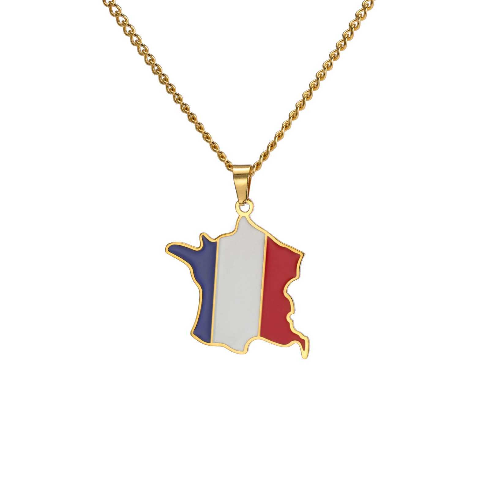 Amaxer Map of Flag Pendant Necklace For Men Wen Stainless Steel Necklace French Jewelry Patriotic Gift X250224