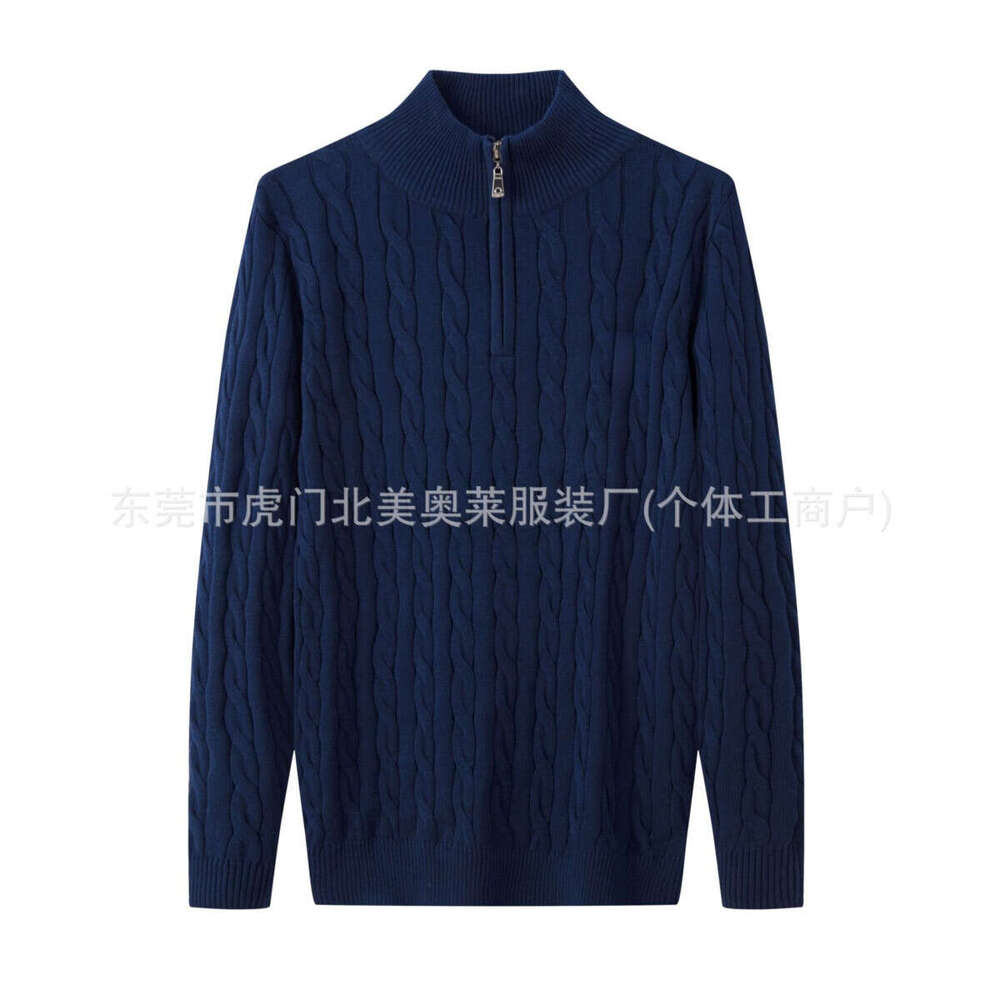 Autumn And Winter New Stand Up Collar Zipper Pullover Men's Pure Cotton Embroidered Knitted Sweater
