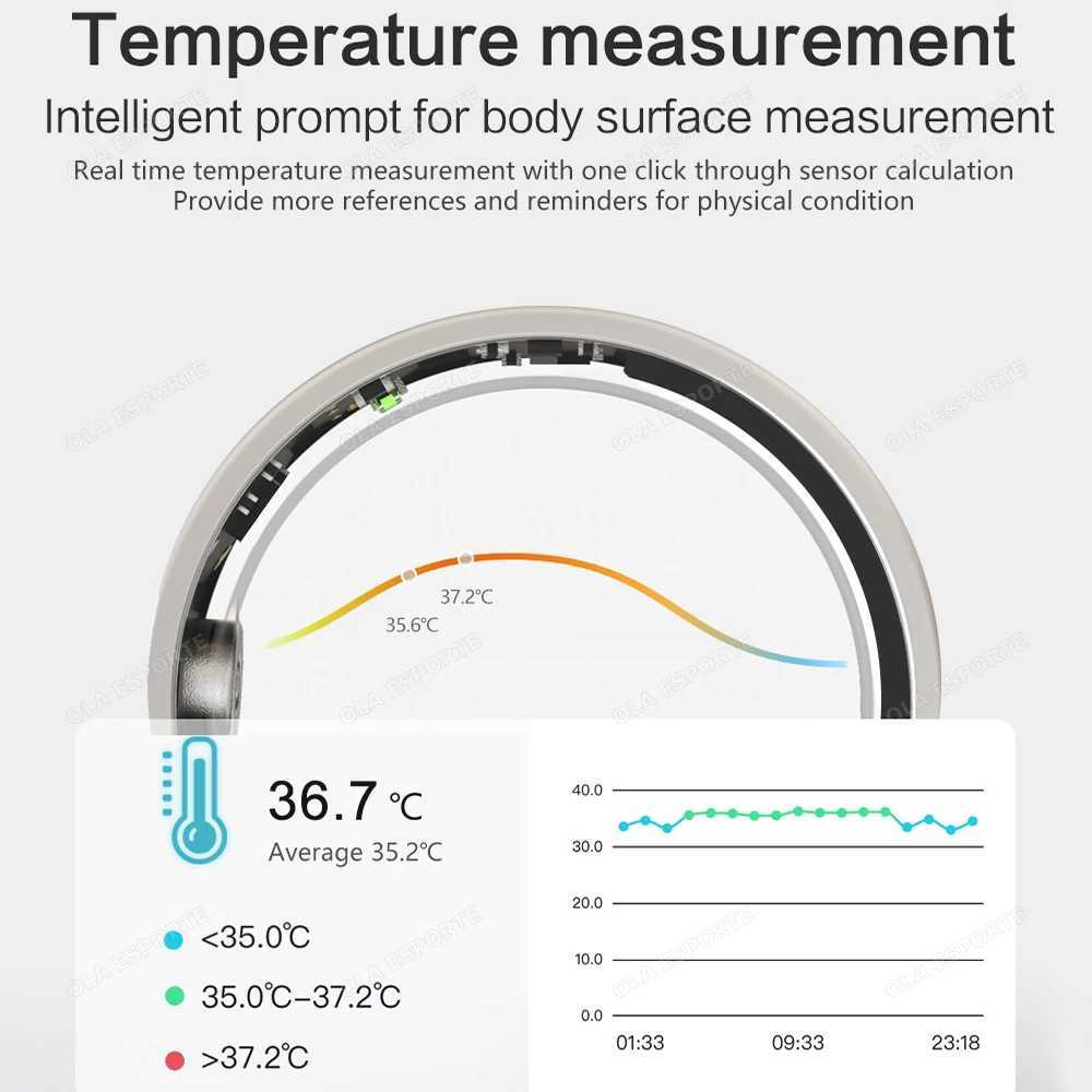 New 5ATM Waterproof Smart Ring Men Women Temperature Detection Health Monitoring Pressure Measurement Gesture Control Smartring W250225