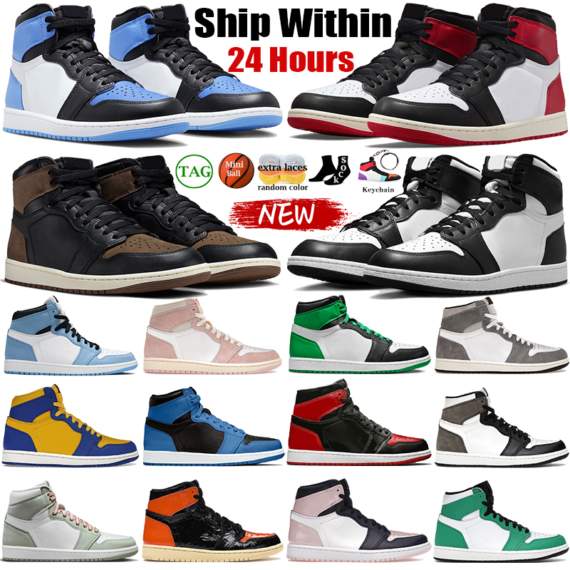 Top Mens 1 Basketball Shoes UNC Black White Toe Palomino Lucky Green Patent Bred University Blue Atmosphere 1s Outdoor Designer Sneakers Men Women sports Trainers