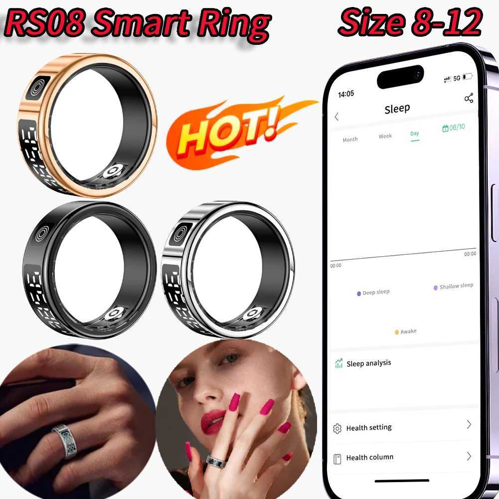 RS08 Smart Ring 5ATM Waterproof Health Monitor Multi sport Mode Health Fitness Ring Bluetooth Compatible 5.1 Suitable for Android iOS W250225