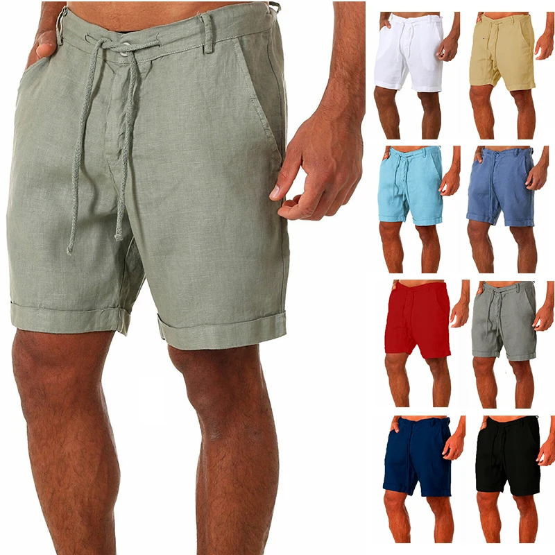 Male Summer Breathable Solid Color Linen Trousers Mens Cotton Linen shorts Pants Fitness Streetwear S-4XL 250224