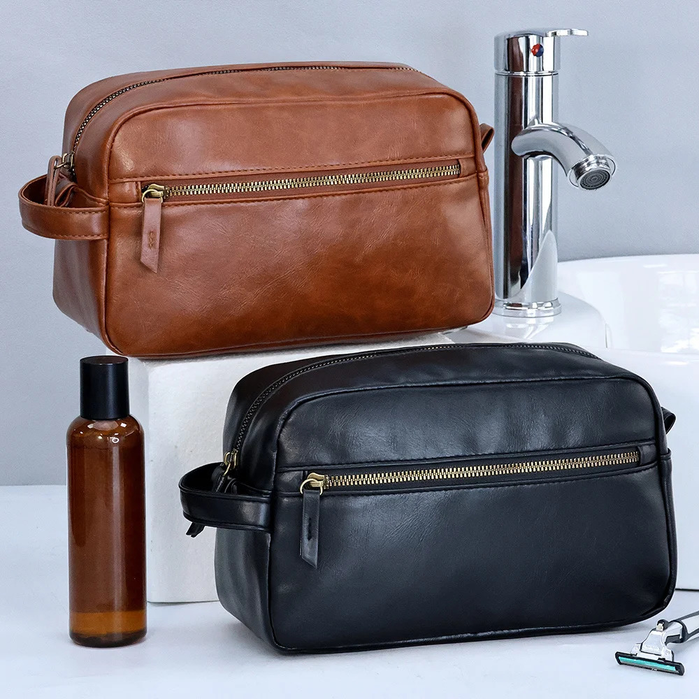 Fashionable PU Leather Toiletry Bag With Side Handle For Skin Care Makeup Grooming Essentials Travel Organizer 250224