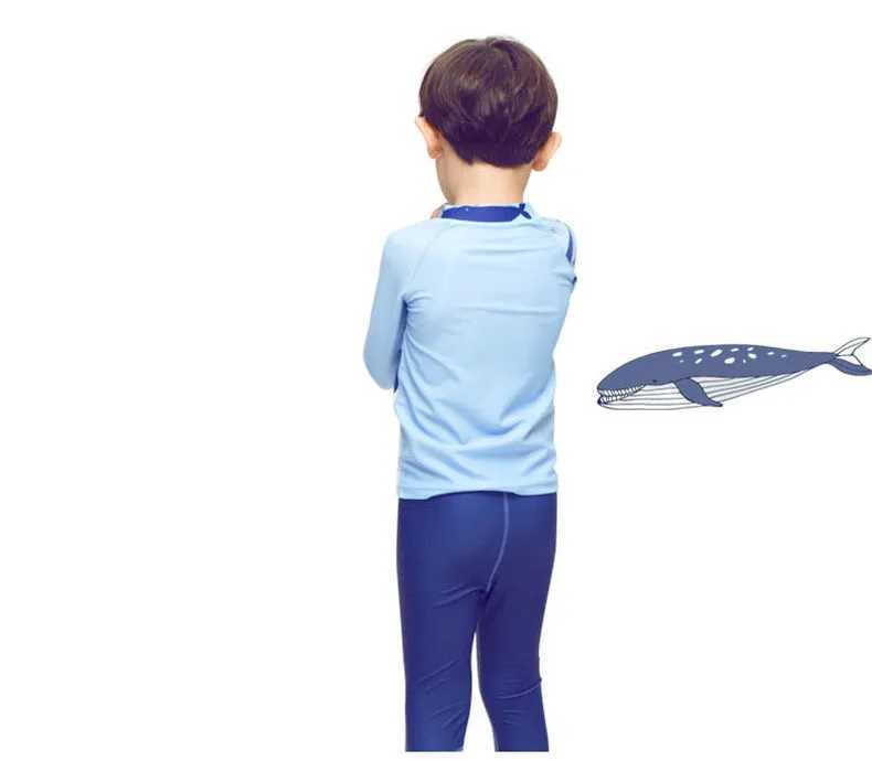 Boy Two Pieces Suit Swimsuit 2-9 Year Children Long Sleeve Whale Print Swimwear 2023 Kid Cartoon Beachwear Bathing Suit X250224