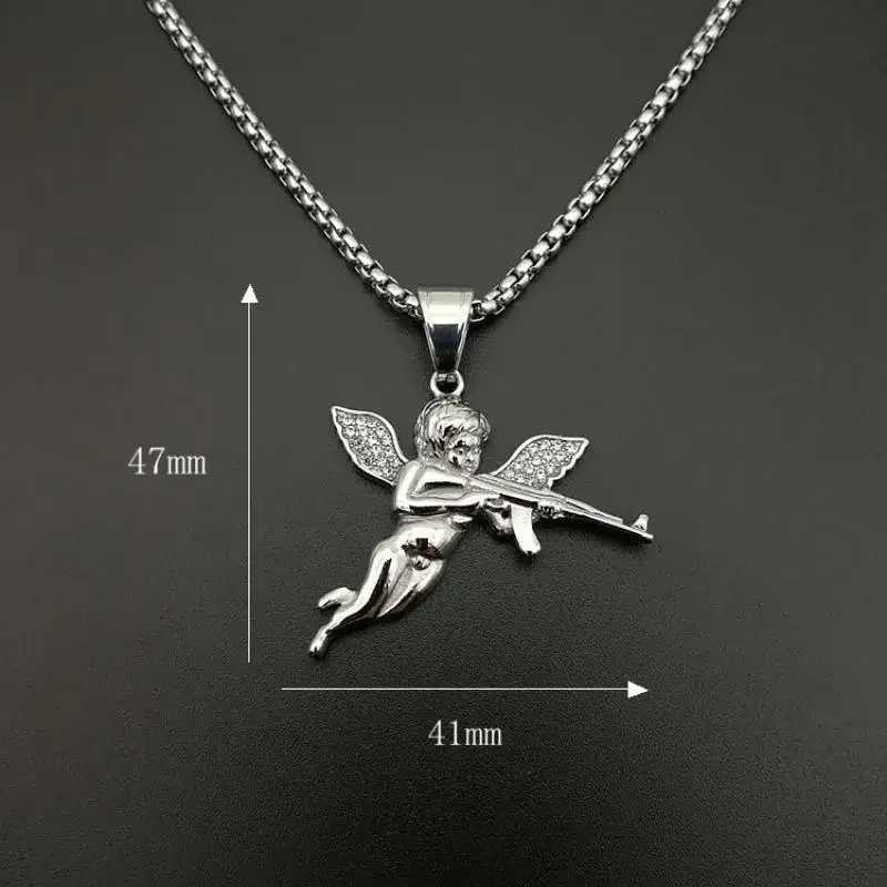 Hip-Hop and Out Crystal Zircon Angel Ak-47 Subhine Gun Pendant Necklace Mens Street Hip-Hop Rock Trend Jewelry X250224