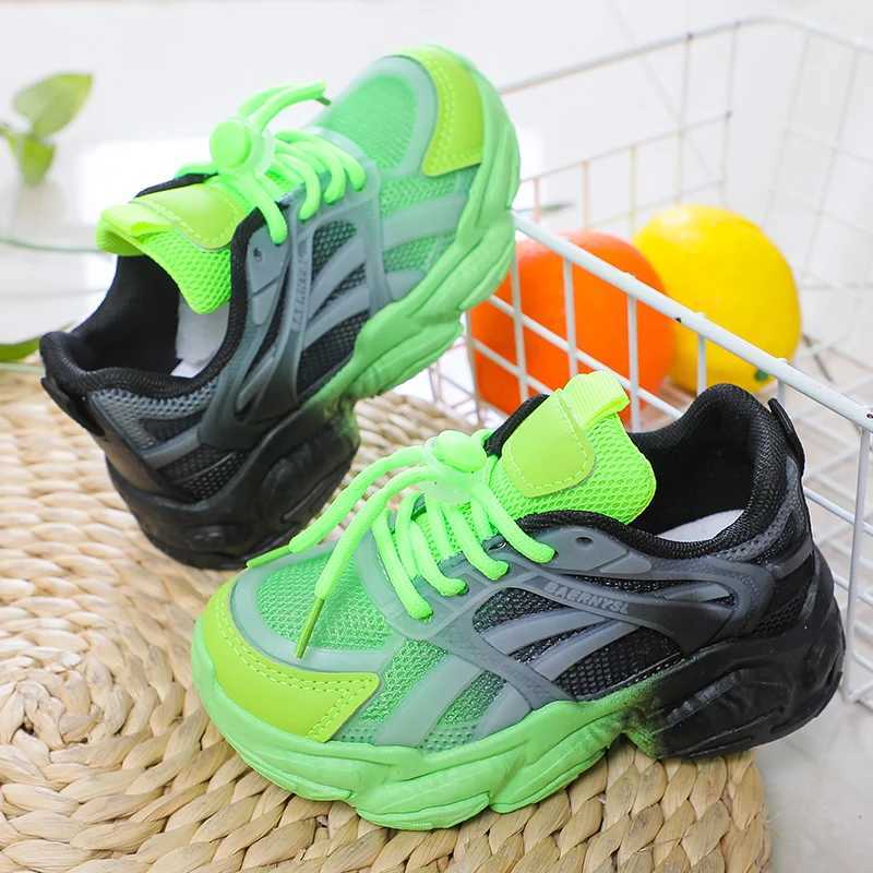 Girls Cute Gradient Mesh Sneakers Low Top Breathable glowing Platform Sports kids Shoes W250225