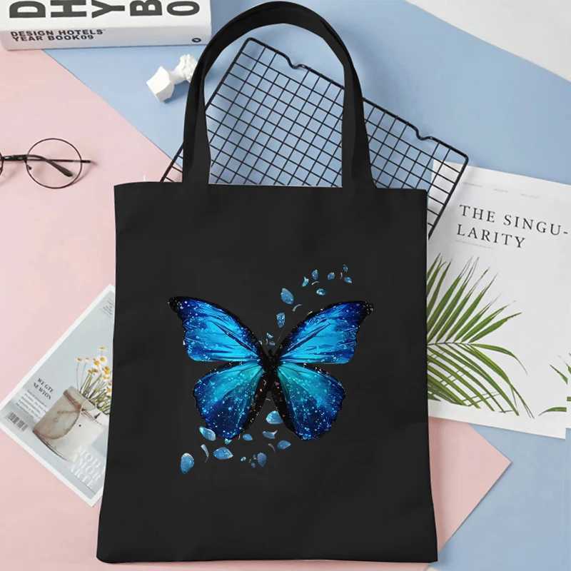 Butterfly Personalized Shoulder Shopping Bag Breathable Fashion Daily Women Canvas Handbag Reusable Large Capacity Handbag Z250224