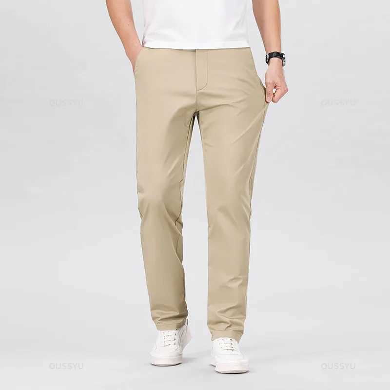 High Quality 97% Cotton Mens Straight Pants Business Solid Color Khaki Light gray Casual Formal Suit Trousers Plus Size 40 42 W250225