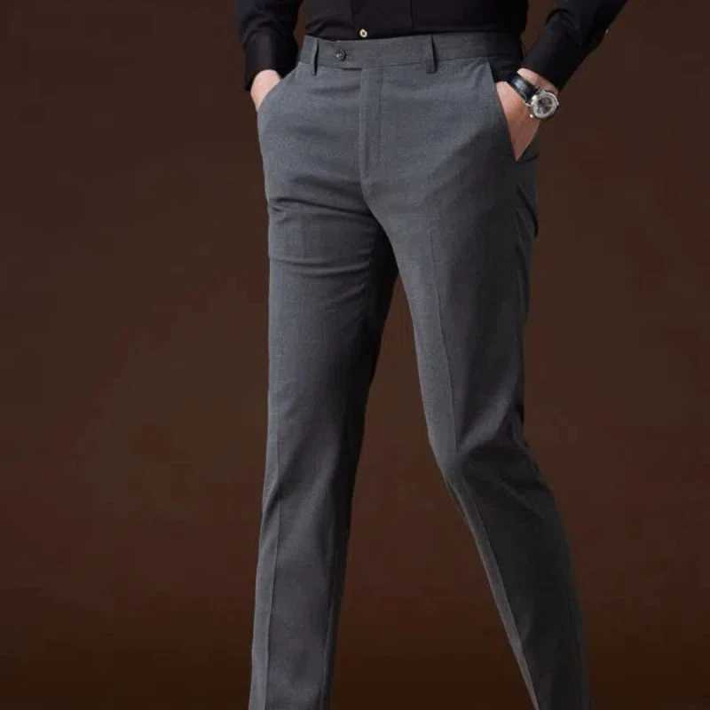 Mens Slim Fit Gray Business Casual Pants Vintage Straight Tube Formal Suit Mens Summer Black All-match Western-style Trousers W250225