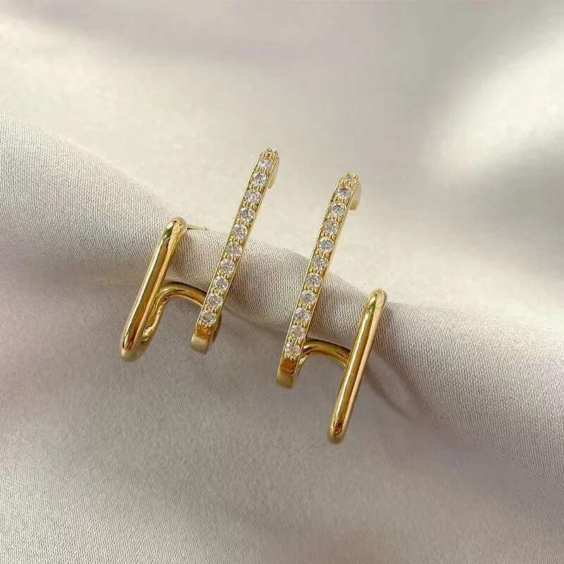 Design Irregular U-shaped Gold Color Earrings for Woman Korean Crystal Fashion Jewelry Unusual Accessories Girls