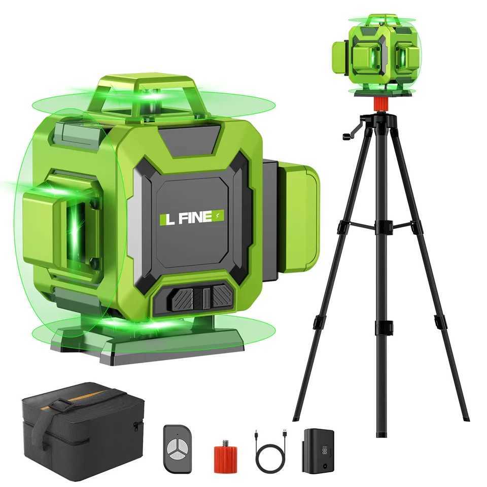 Lfine Laser Level 4D 16 Lines with 39.37 Inch (1M)Tripod Horizontal Vertical Green 360 Self-leveling Professional Level Laser X250225
