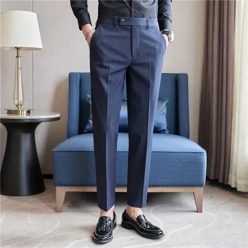 Mens Suit Pants 2024 Autumn Pink Blue Slim Fit Business Formal Trousers British Style Handsome Casual Dress Pants Men Clothing W250225