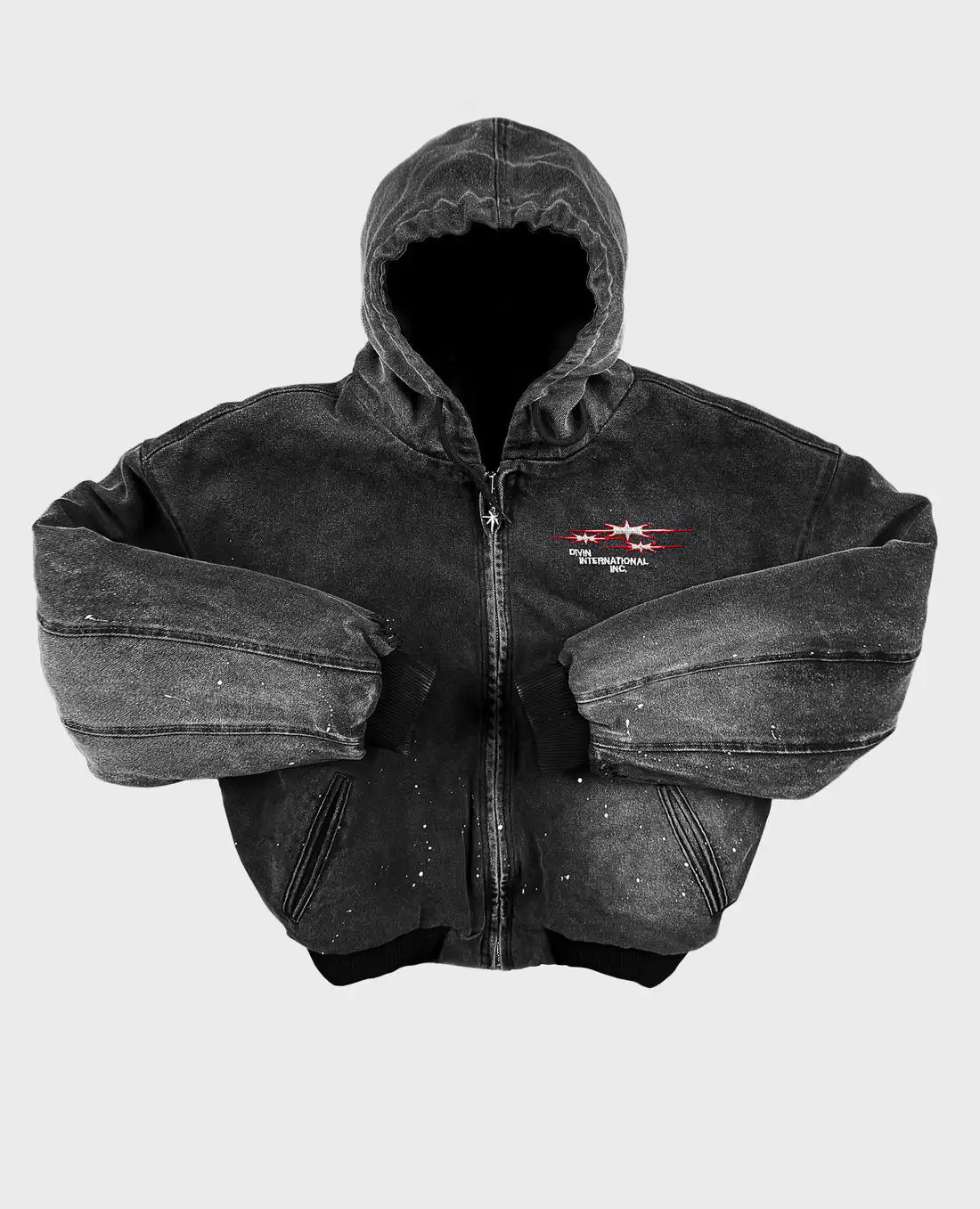 Divin Washed Vintage Zipper Hoodie Y2K Jacket Hip Hop Letter Embroidery Washed Distressed Oversized Hoodie Sweatshirt Clothes 250225