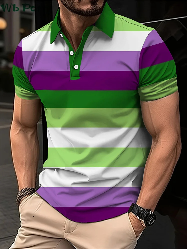 Striped Print Mens Shirts Simple Shirts for Men Polo Street Mens Clothing Loose Mens Polo Shirts Casual Polo Shirt for Men Top 250225