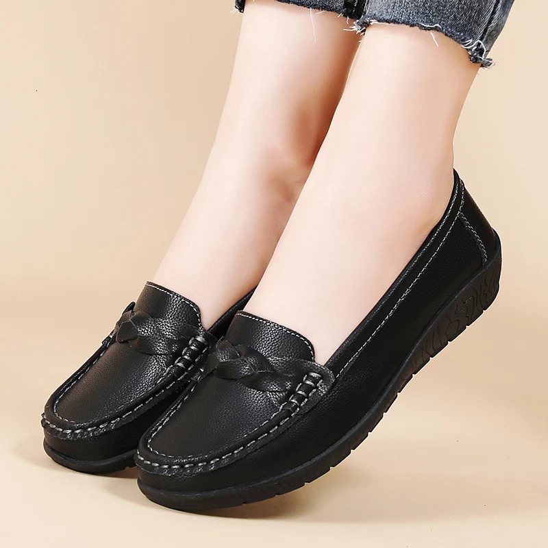 Fashion Genuine Leather Women Flats Wedge Retro Shoes Women Slip On Shoes Woman Moccasins Lightweight Plus Size Zapatos Mujer 250224