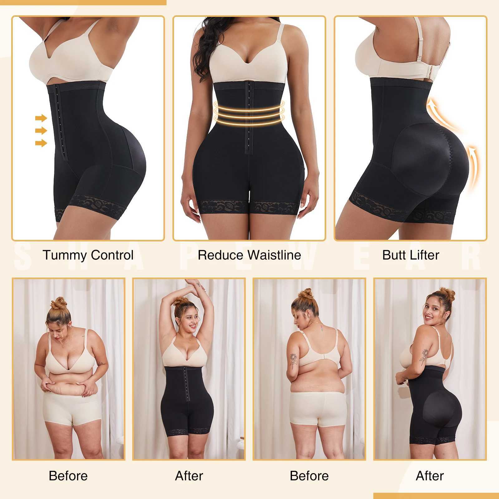 Breasted Lace Butt Lifter Corset High Waist Trainer Body Shapewear Women Slimming Shorts Underwear Tummy Control Panties M250225