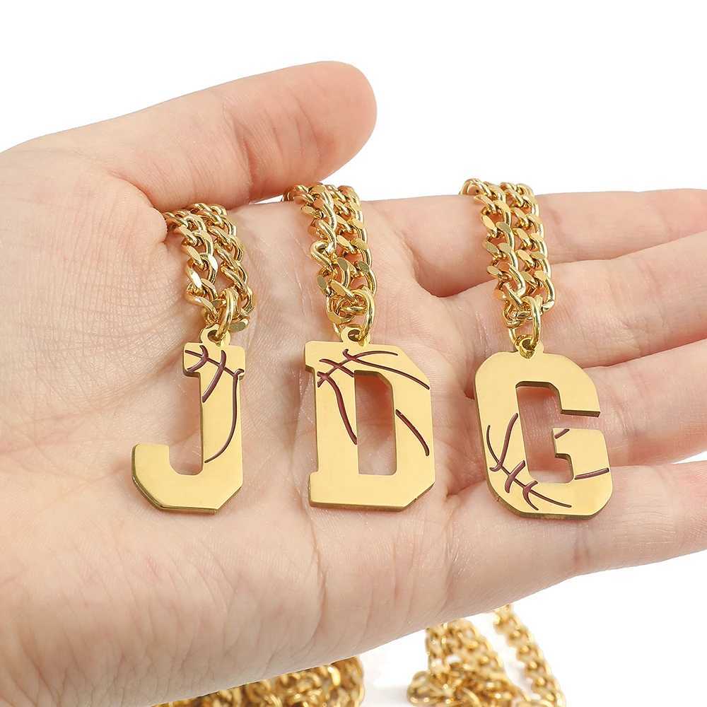 Stainless Steel Basketball Letter Necklace 26 Letters Man Enamel Name Initials Charm Chain Sport Jewelry Number Accessories X250224