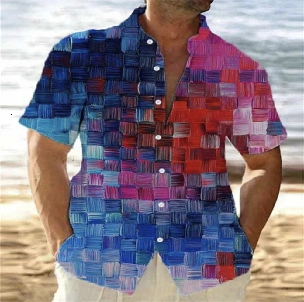 casual holiday style lapel mens shirt 3D printed fashionable short sleeved shirt button streetwear super 250224