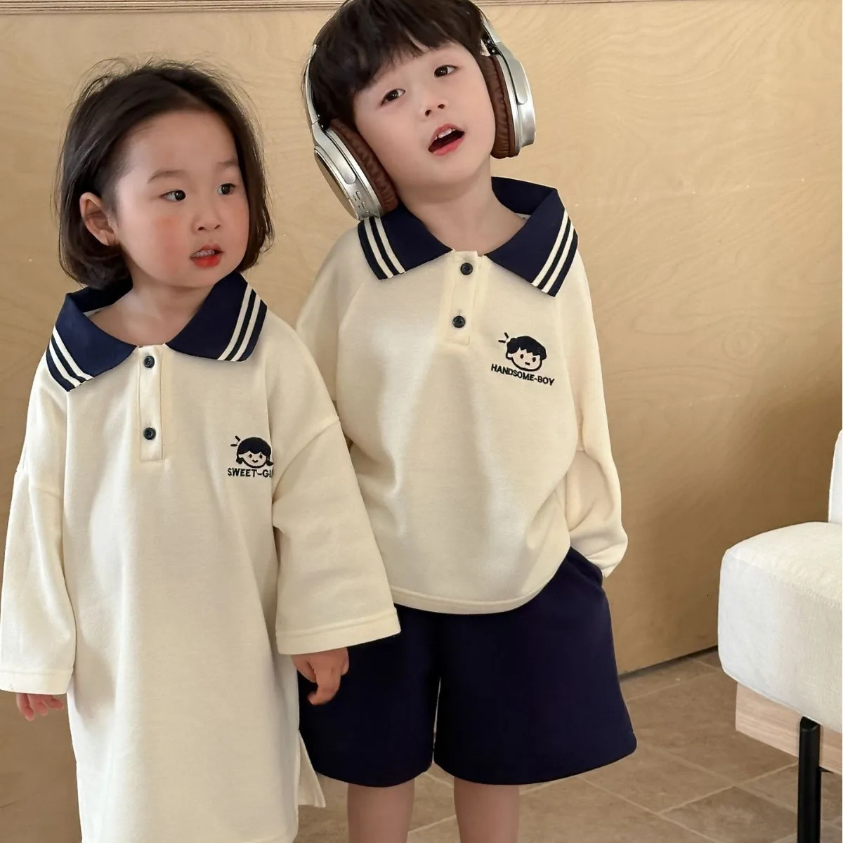 8894 Brother Sister Clothes Spring Summer Boys Two Piece Suit SweaterPant Or Girls Dress 250221