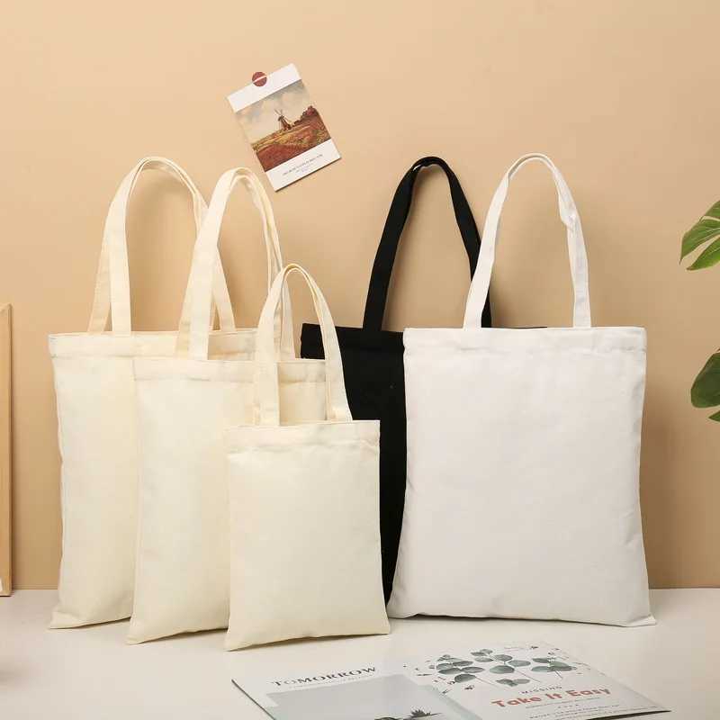 5 Pcs Large Unisex Eco-Friendly Reusable Shopping Bags Foldable Cotton Canvas Tote Handbags Blank Design for Customizable Z250224
