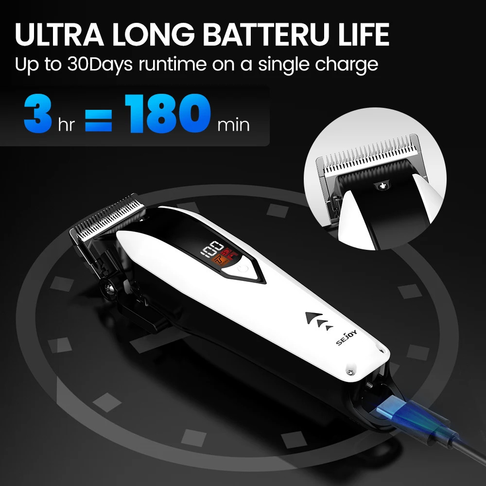 Sejoy Cordless Hair Clippers for Men Trimmers Set Barber with LED Display Professional Slick Cut SelfSharpening Blades 250217