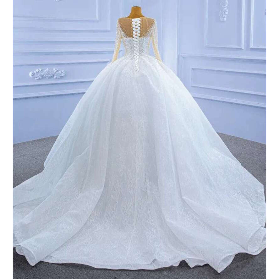 Princess Wedding Dress Sweetheart Sleeves Crystal Pearls Lace Bridal Formal Gown Arabic Dubai Custom Made Vestidos Noiva Robe De Mariage