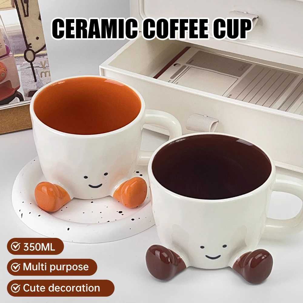350ML Cute Ceramic Coffee Cup Creative Kawaii Hand Pinch Feet Coffee Milk Mug Drinkingware Home Office Hot Drink CupT250225