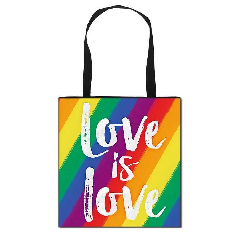 Love Is Love Rainbow Shoulder Bag LGBT Causal Totes Lesbian Gay Handbag Women Fashion Shopping Bag Adult Travel Bags Z250224