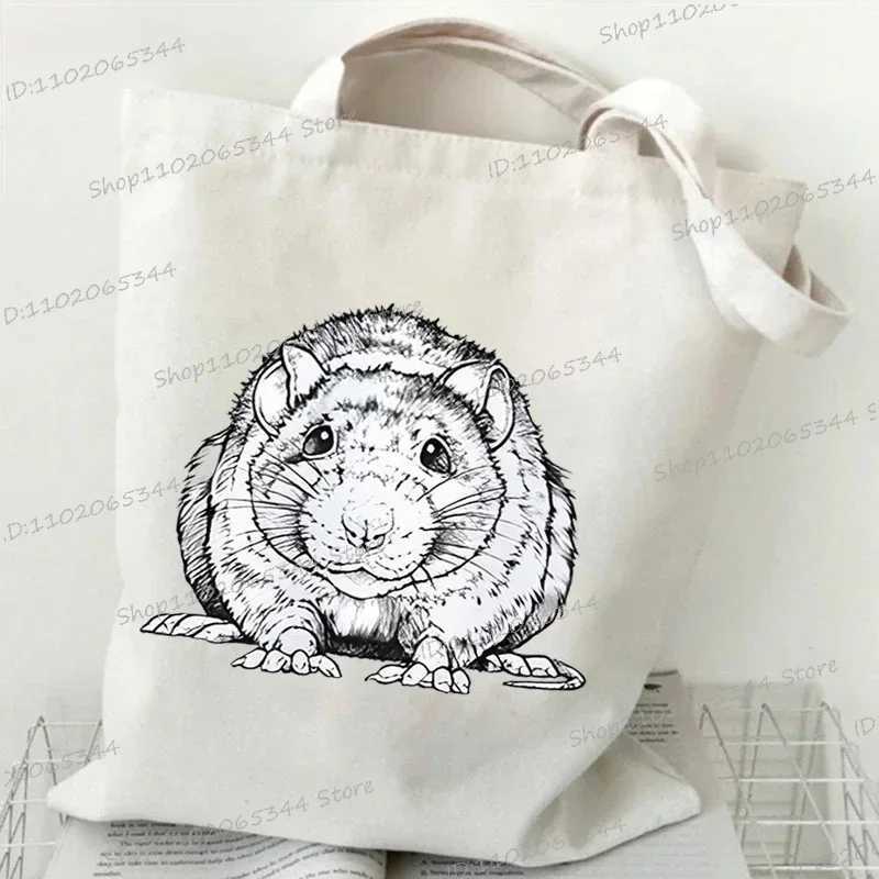 Rat Shoulder Bags Women Cartoon Animal Rat Collapsible Tote Bags Vintage Rat Fashion Shopping Bags 2023 Casual Womens Handbags Z250224