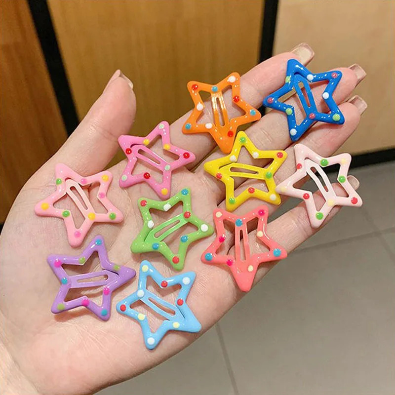10 piecesset of cute colorful star shaped water droplet hair clips suitable for girls children decoration childrens accessories 250218