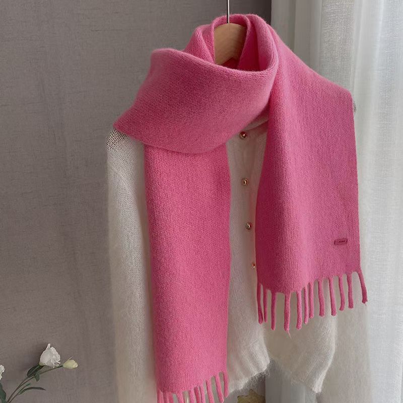 T177 wool tassel scarf simple temperament new knitted neck scarf winter literary female age reduction style