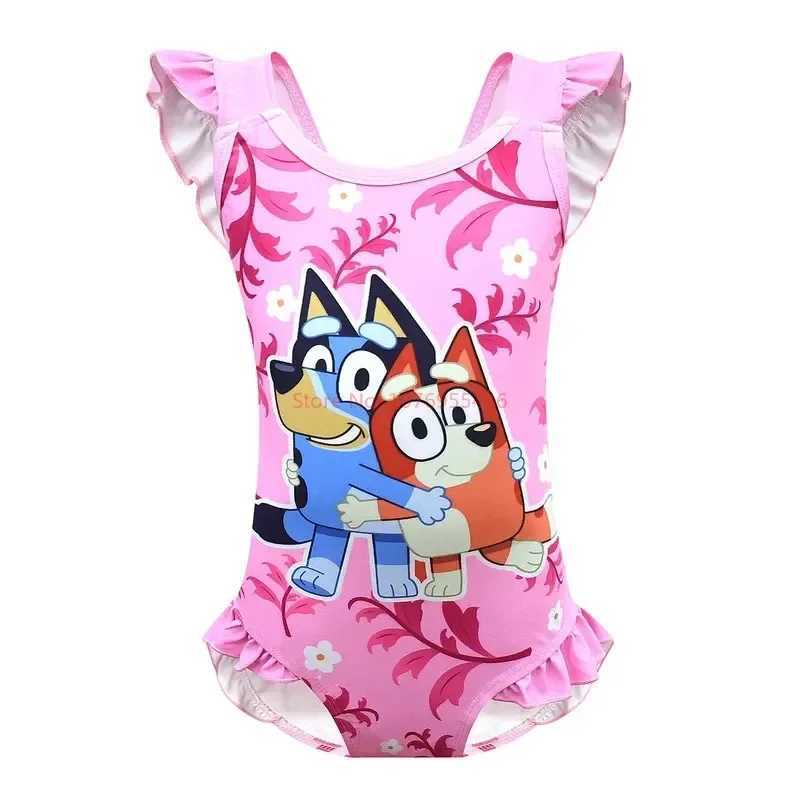2024 New CHIldrens One-Piece Swimsuit Animation Cute Bingo Family Girl Ruffled One-Piece Swimsuit Girl Heart Gift X250224