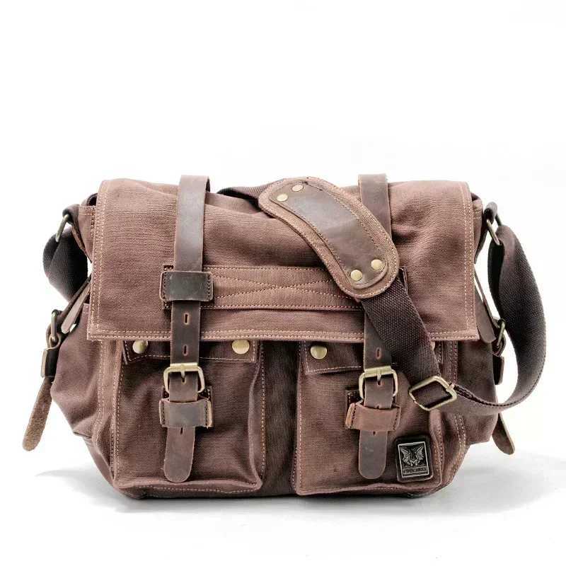 Thickened First-layer Cowhide Waterproof Waxed Canvas Mens Briefcase Mens Bag Shoulder Laptop Messenger Travel Bag Z250225