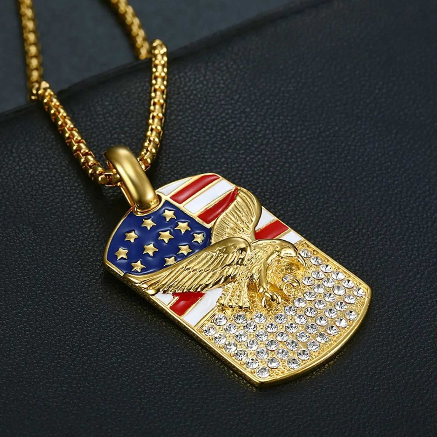 Boutique Fashion Street Mens Clothing Accessories Jewelry Stainless Steel Flag Pendant Necklace X250224