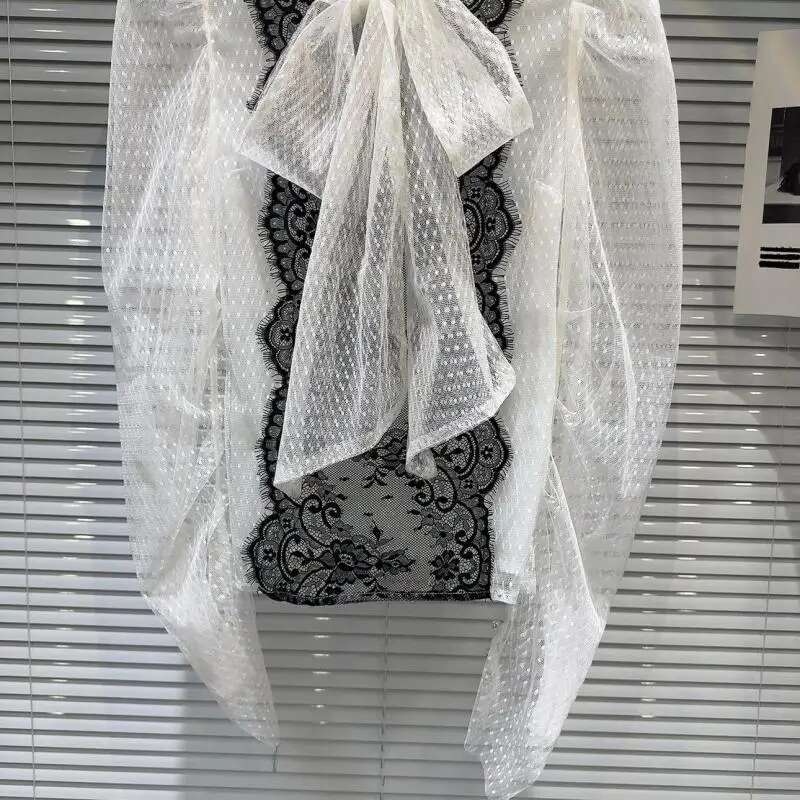 Getspring Women Shirt 2024 Autumn Fashion Tie Bow Puff Sleeve Lace Ed Bandage Ladies Blouse Vintage All Match Female Tops