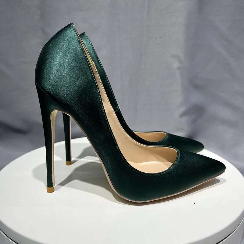 Dark Green Satin Women Pumps Party Dress Nightclubs Slip on 10Cm High Heels Female Shoes Size 33-45 250311