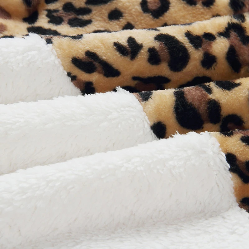 Casual Loose Plush Leopard Patchwork Hoodies Women Zipper Tops Long Sleeve Drawstring Hooded Warm Autumn Sweatshirt With Pockets 250225